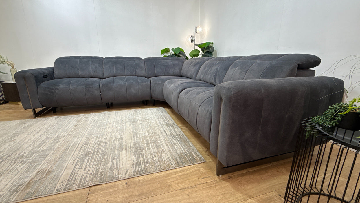 Sofology Paramount Fabric 3 Corner 3 Power Recliner/Headrest in Lifestyle Flecked Charcoal