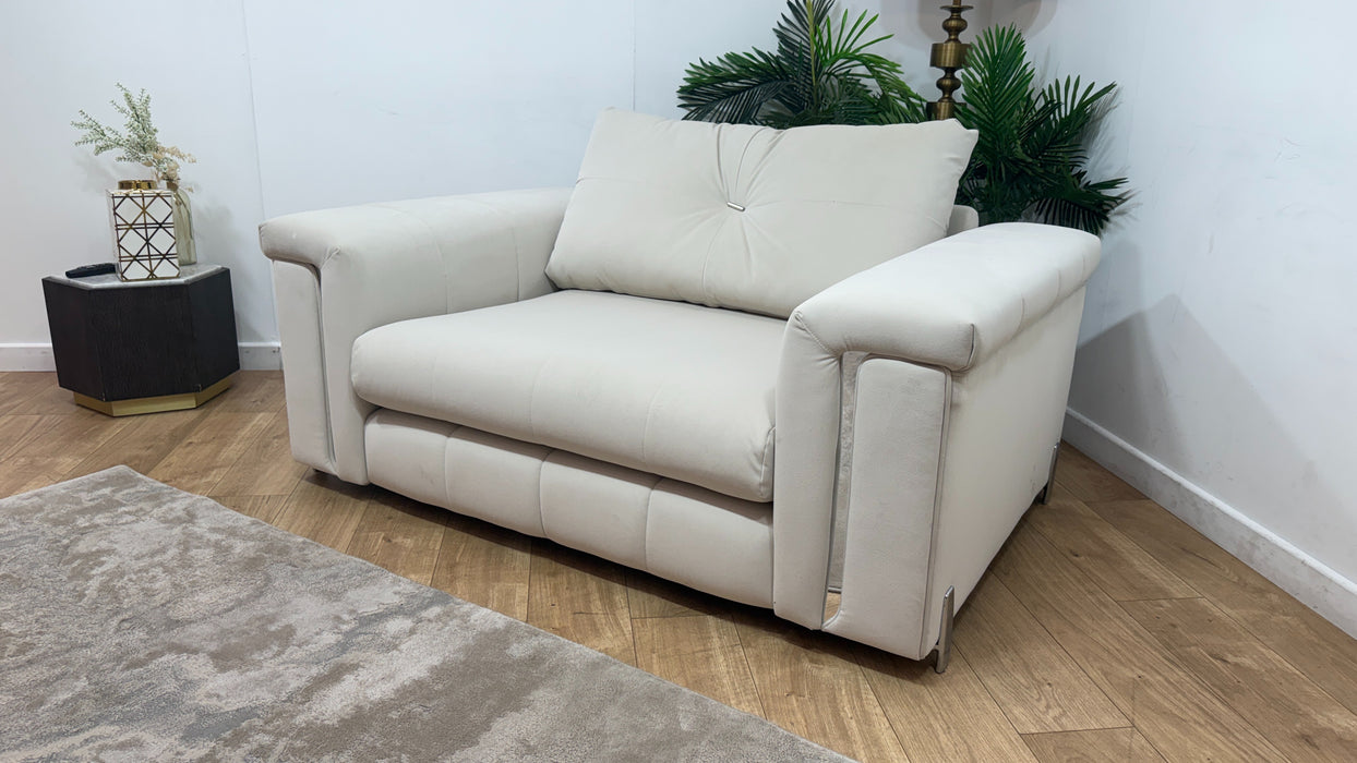 Sofology Oscar Fabric Loveseat Silver Trim in Super Matt Velvet Ecru Mix