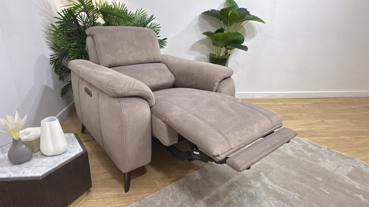 Sofology Bailey Fabric Chair Power Recliner/Headrest in Lifestyle Flecked Nutmeg