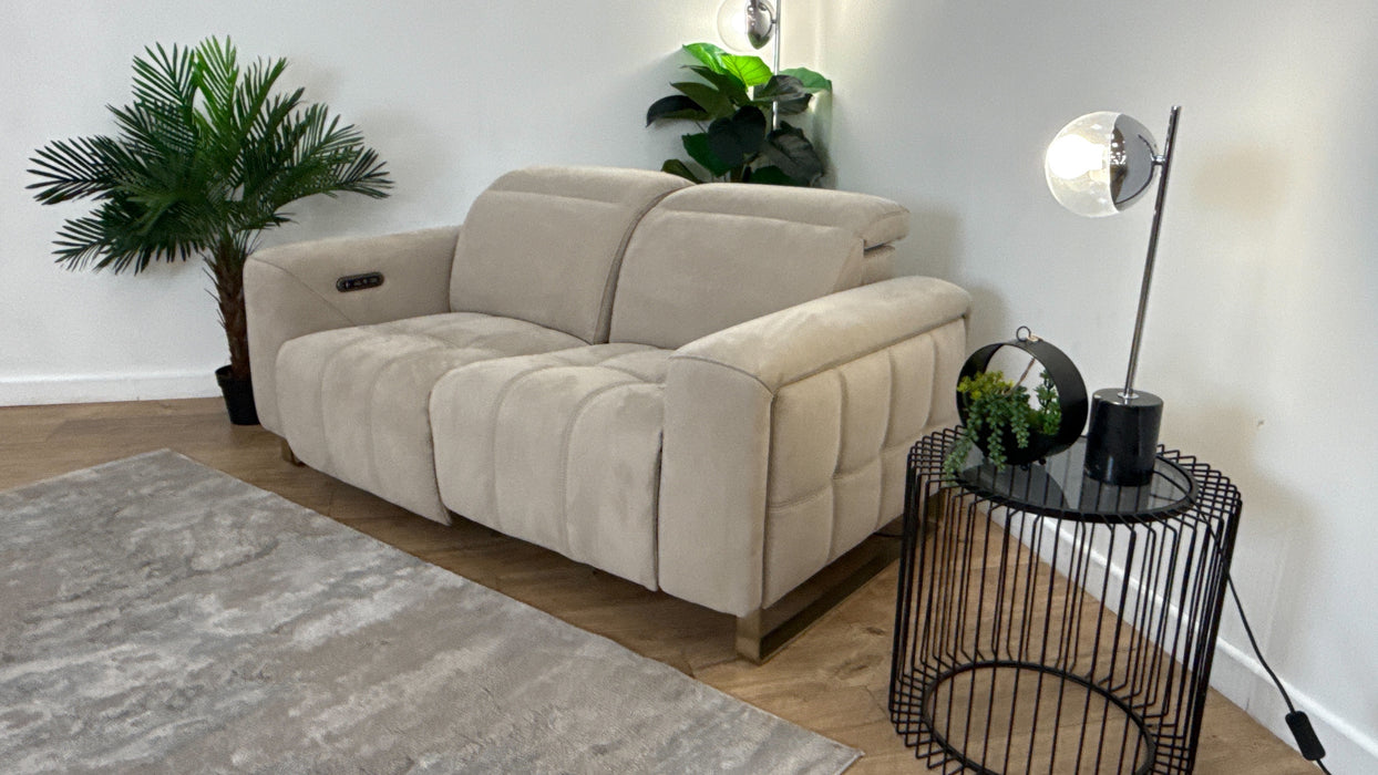 Sofology Marvella Fabric 2 Seater Power Recliner/Headrest in Lifestyle Nubuck Feel Stone