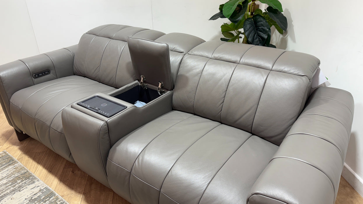 Sofology Paramount Leather 2.5 Seater Console Power Recliner/Headrest Speakers in Trusty Embossed Elephant