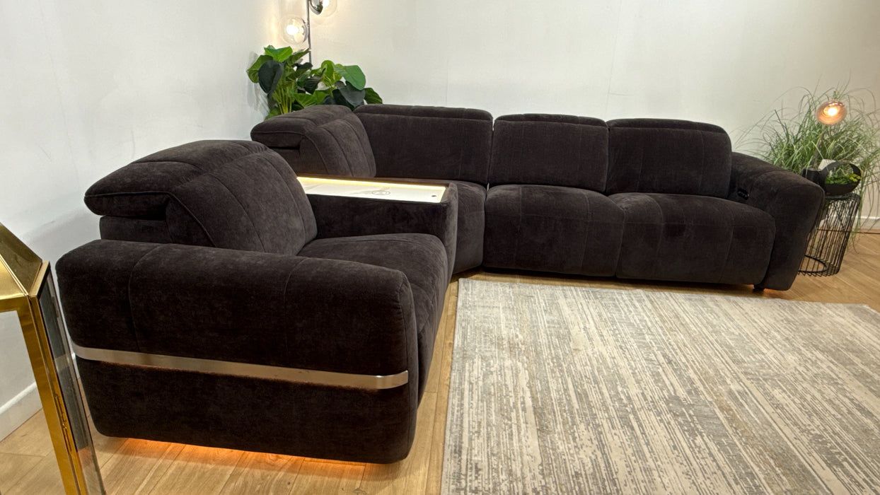 Sofology Lumiere Fabric 1.5 Console Corner 3 Power Recliner/Headrest in Relaxed Chenille Raisin