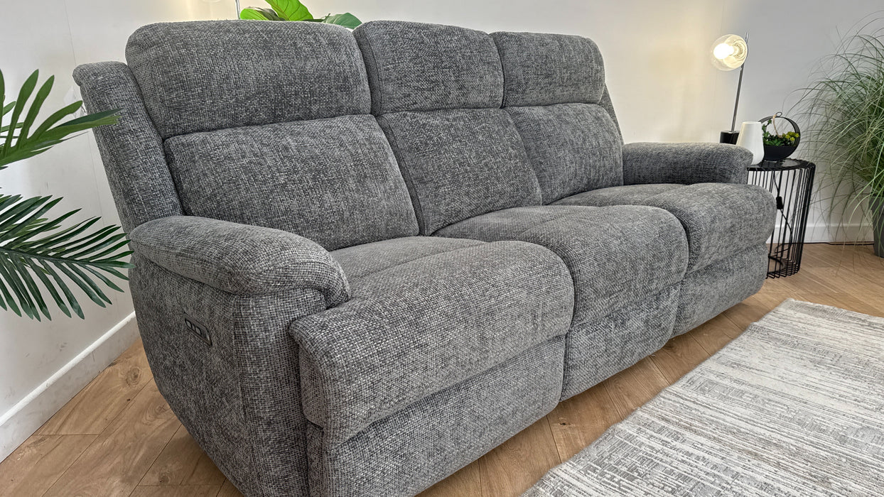 Sofology Gracie Fabric 3 Seater Power Recliner/Headrest in Hopsack Chenille Charcoal