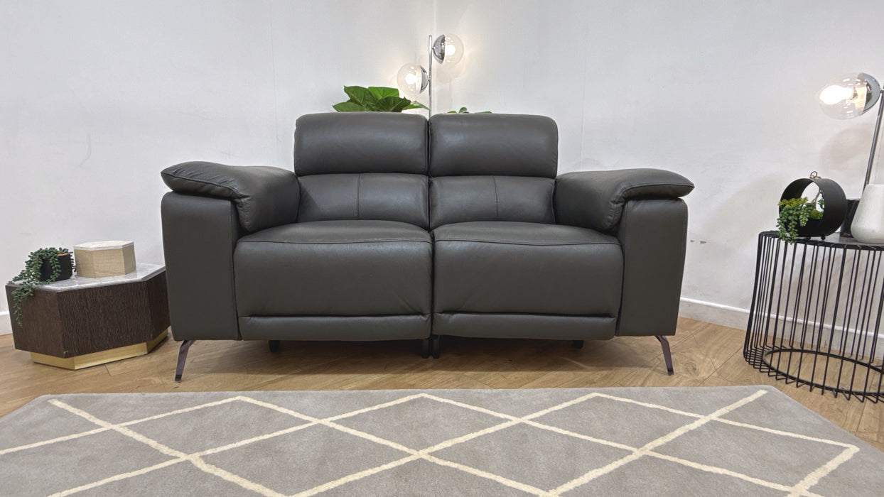 Sofology Fratelli Leather 2 Seater Power Recliner/Headrest in Trusty Embossed Charcoal