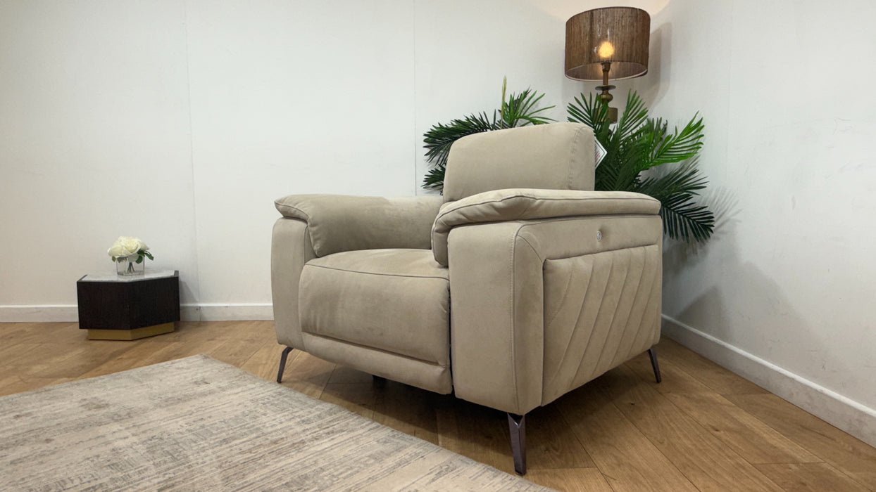 Sofology Fratelli Fabric Chair Power Recliner/Headrest in Lifestyle Nubuck Feel Stone