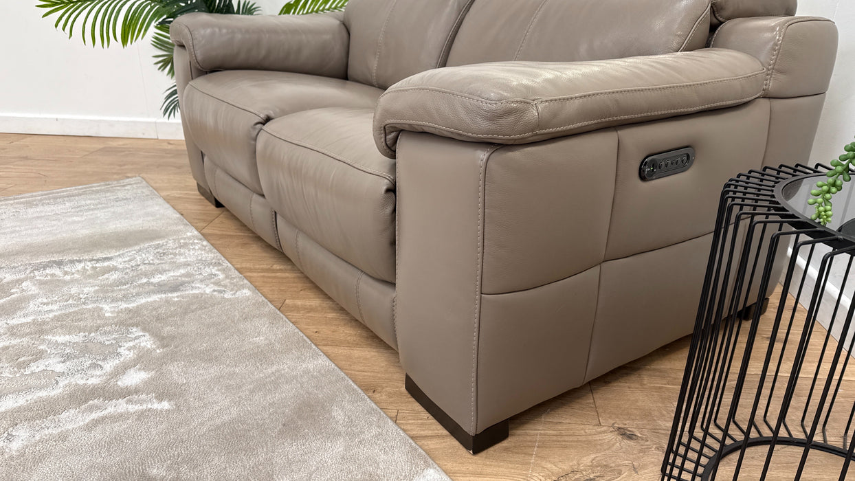 Sofology Laurence Leather 2 Seater Power Recliner/Headrest in Le Mans Taupe