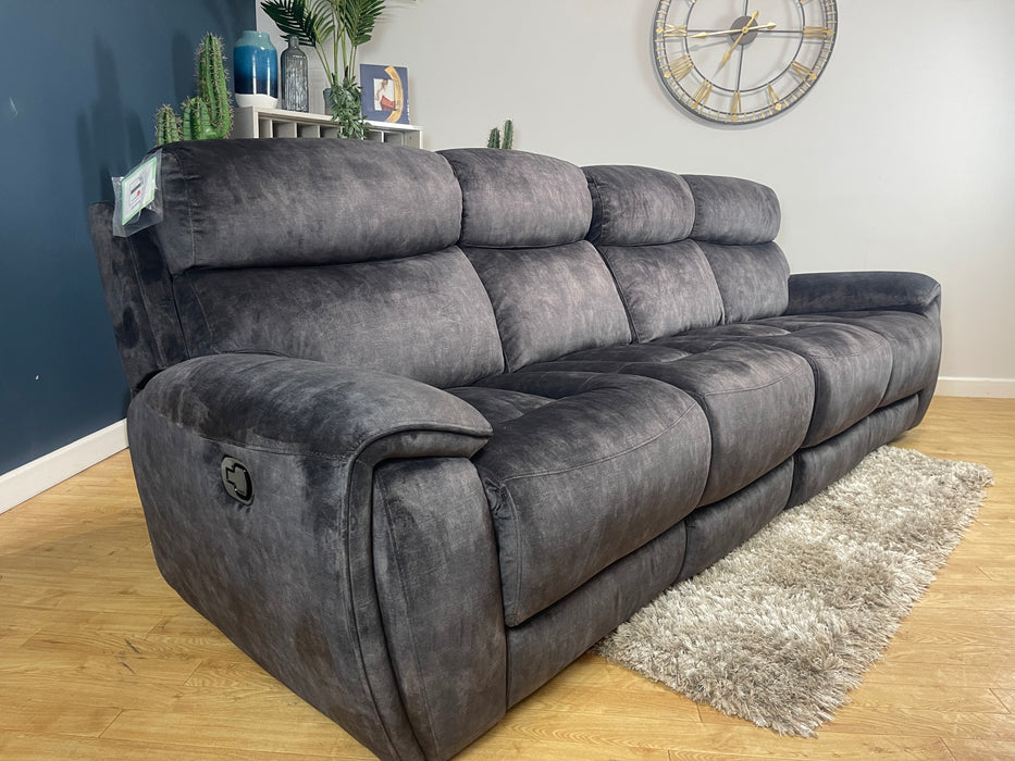 Radleigh Fabric 4 Seater Split Sofa - Washed Velvet Charcoal Manual Recliner (WA2)