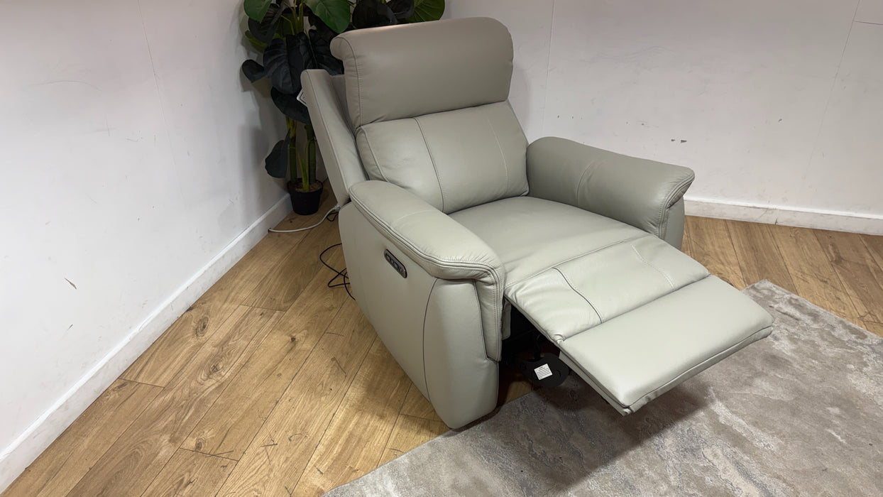 Sofology Bradie Leather Chair Power Recliner/Headrest in Trusty Embossed Light Grey