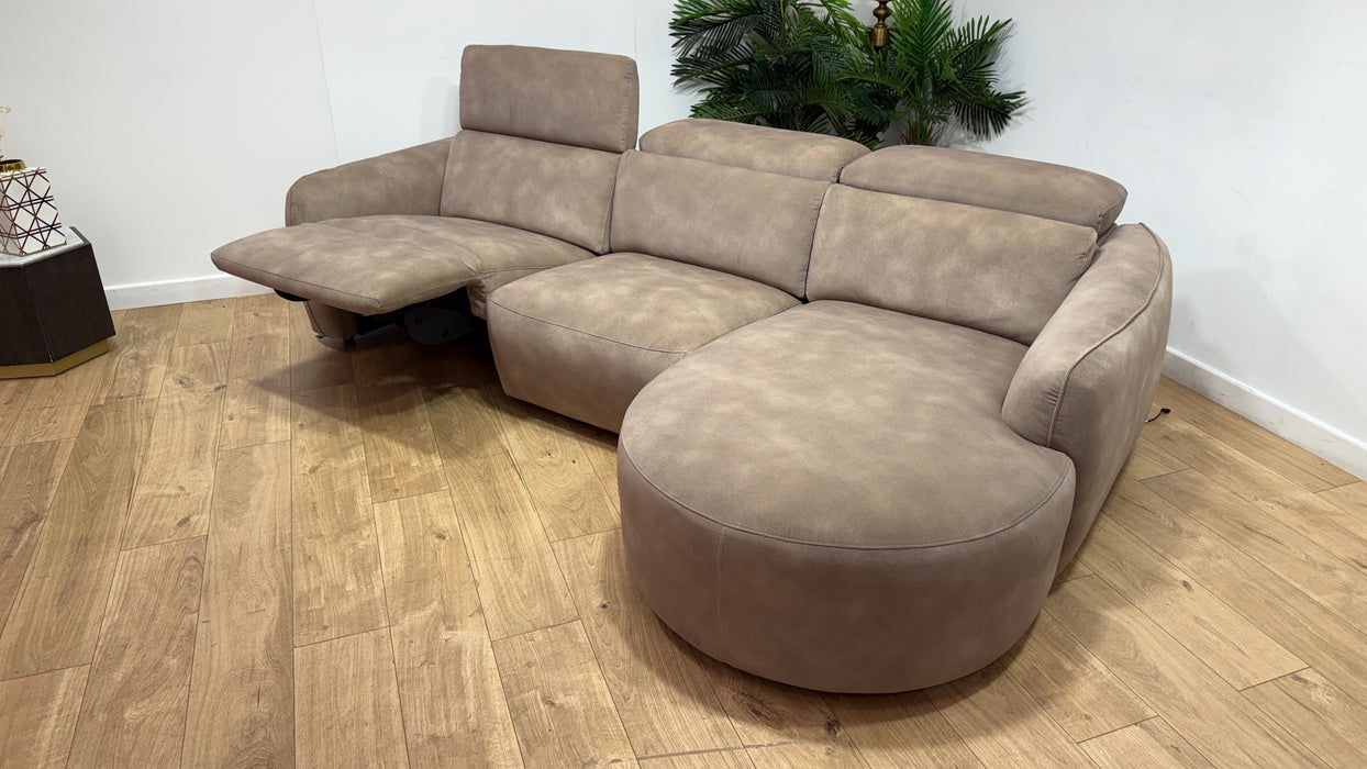 Sofology Serene Fabric 3 Seater Chaise Power Recliner/Headrest in Lifestyle Mottled Latte