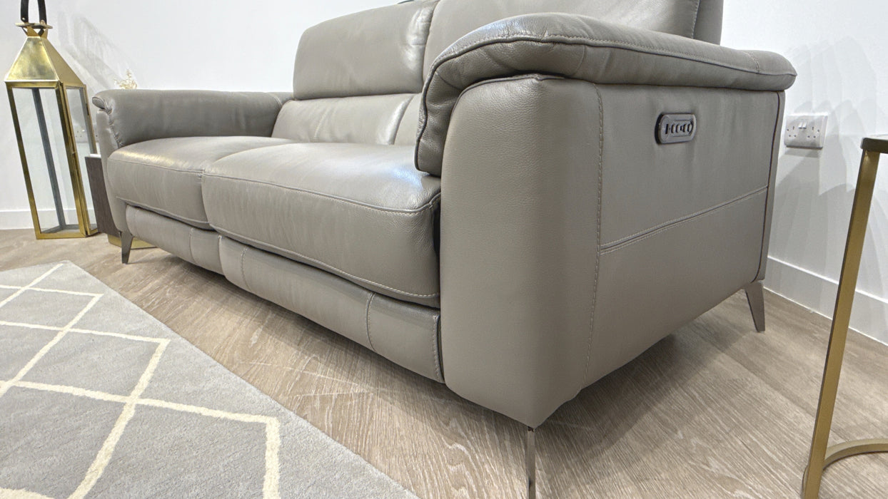 Sofology Illinois 3 Seater Leather Power Recliner in Fossil Grey