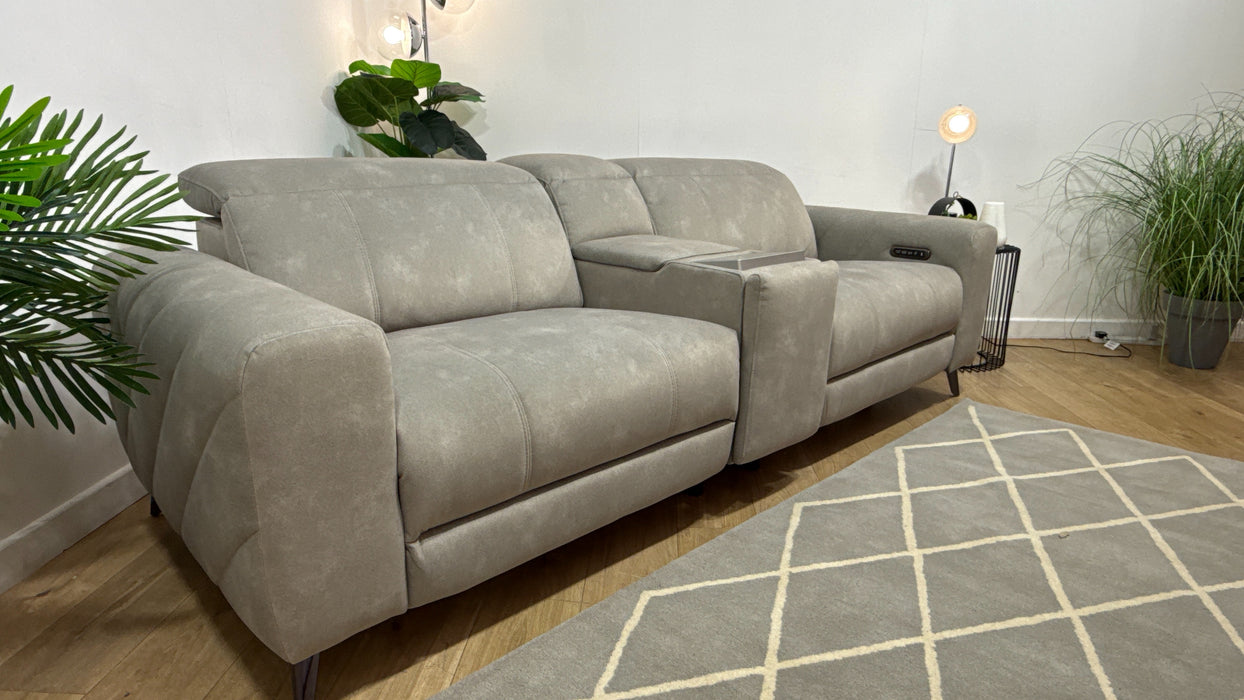 Sofology Allure Fabric 2.5 Seater Screen Console Power Recliner/Headrest Heated Seats Lumbar Speakers in Lifestyle Flecked Stone