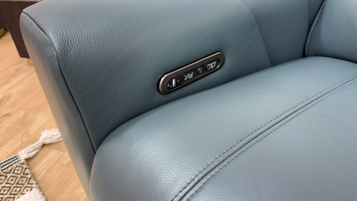 Sofology Allure Leather 2 Seater Power Recliner/Headrest in Trusty Embossed Peacock