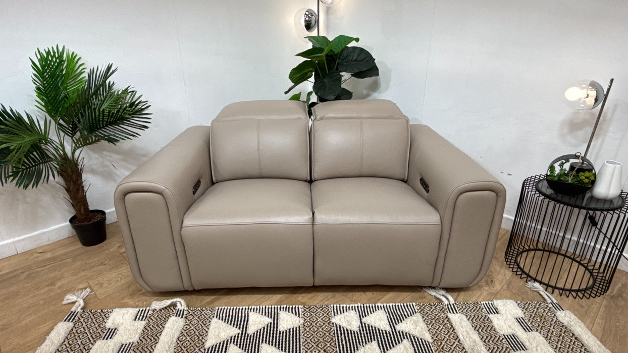 Sofology Premiere Leather 2 Seater Power Recliner/Headrest in Trusty Embossed Stone