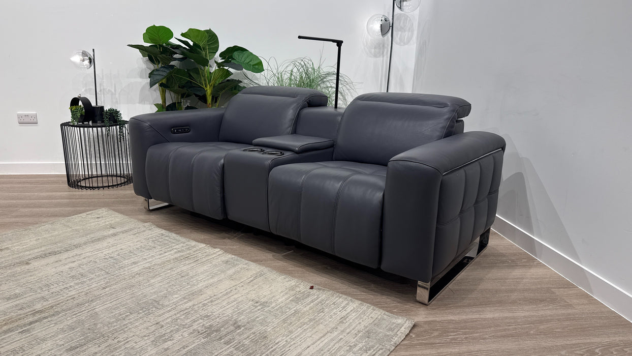Sofology Marvella Leather 2 Seater Console Power Recliner/Headrest in Trusty Sheen Lavender Grey