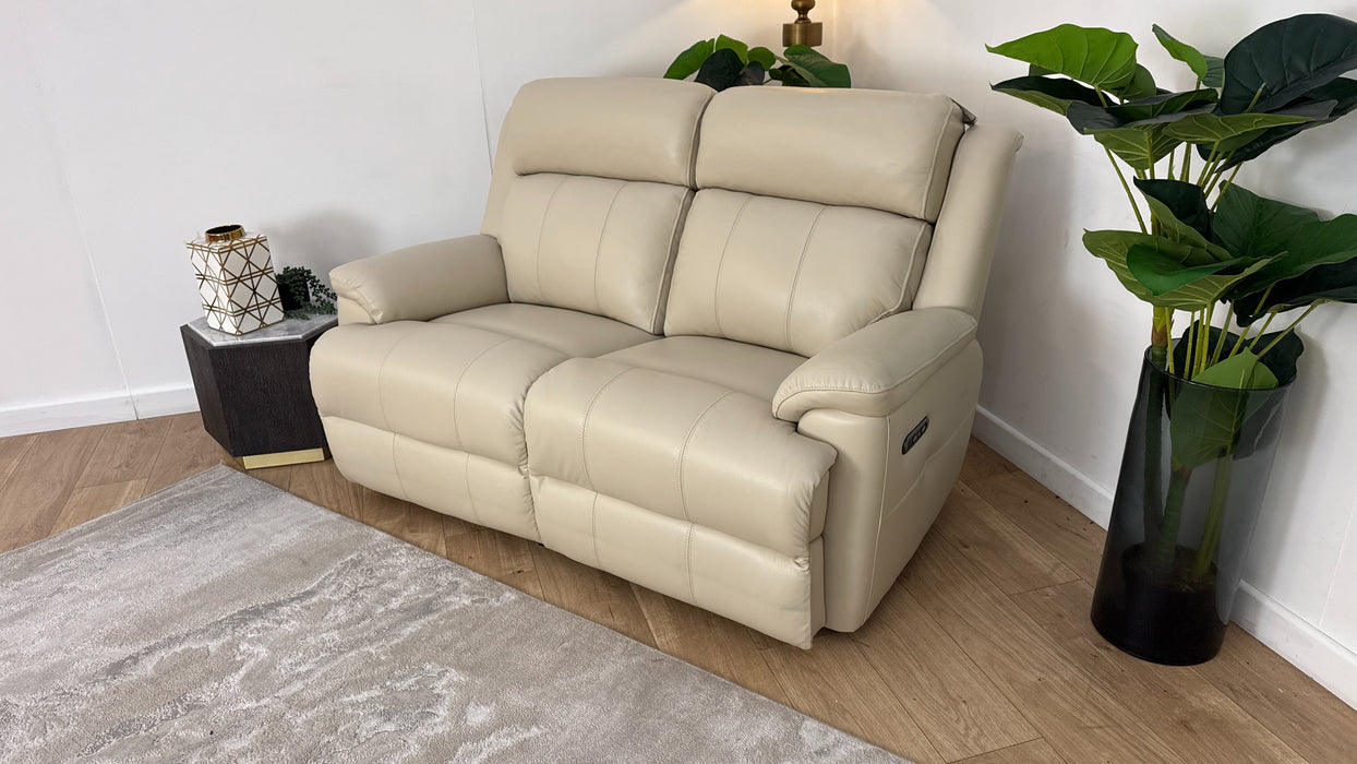 Sofology Gracie Leather 2 Seater Power Recliner/Headrest in Trusty Sheen Bone China