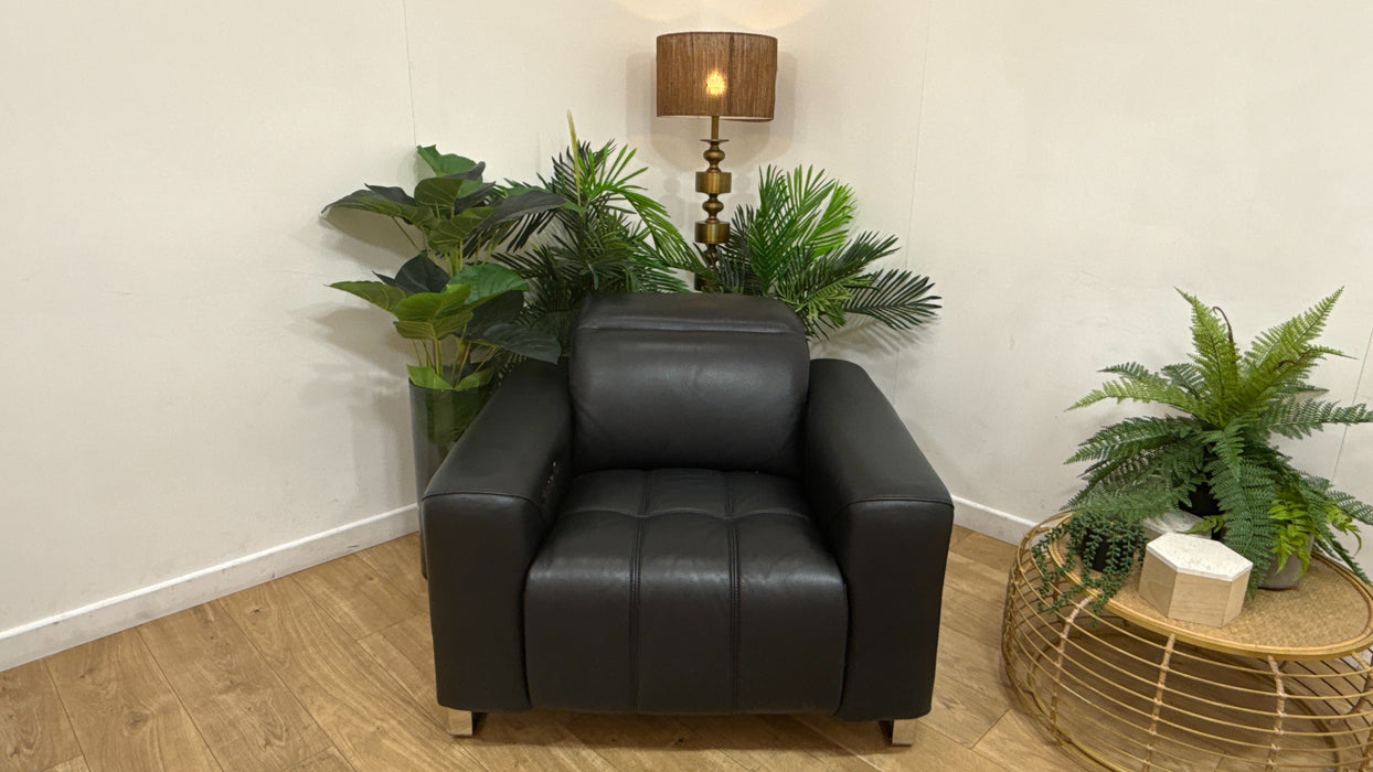 Sofology Marvella Leather Chair Power Recliner Heated Seat in Trusty Sheen Jet Black