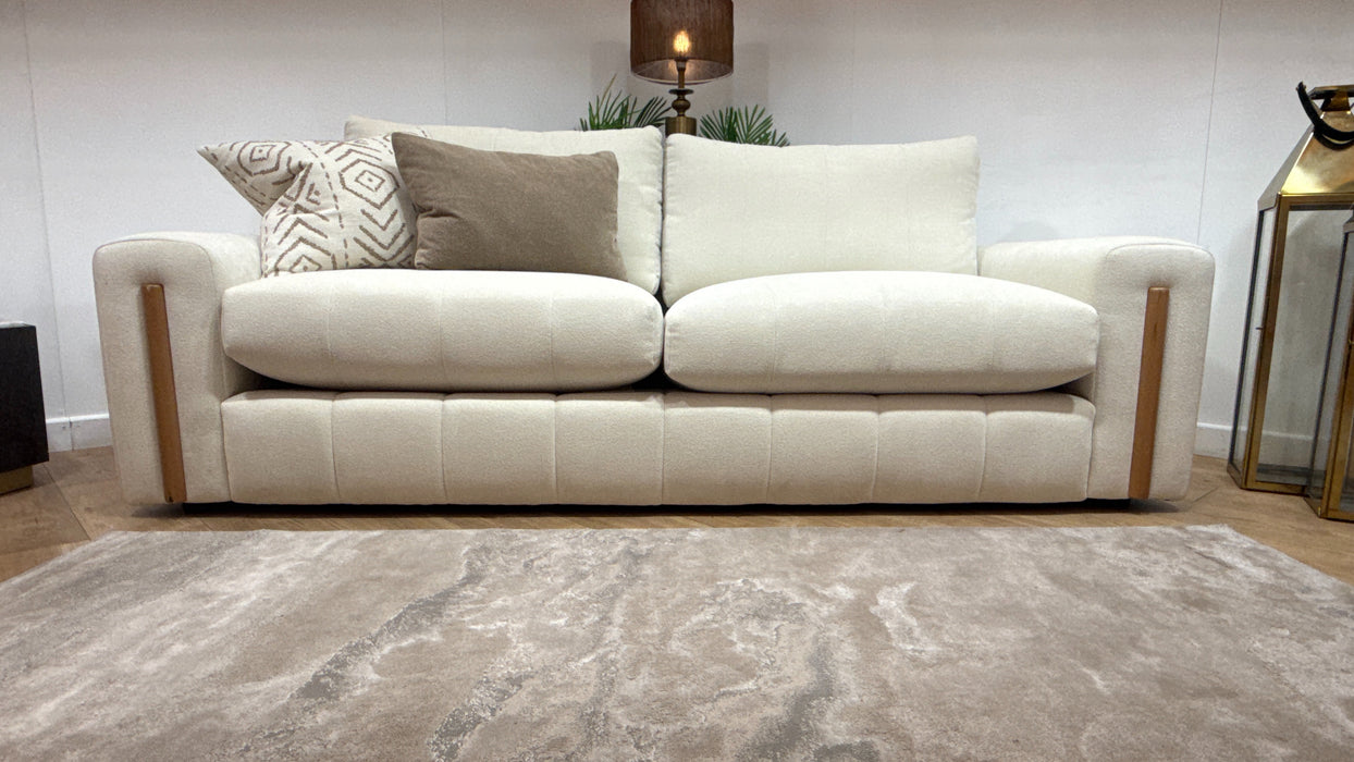 Sofology Soho Fabric 4 Seater Light Wood Trim in Micro Boucle Natural/Natural Mix