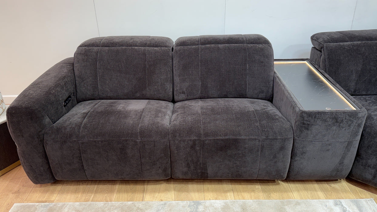 Sofology Lumiere Fabric 3 Console Corner 3 Triple Power Recliner/Headrest in Relaxed Chenille Raisin