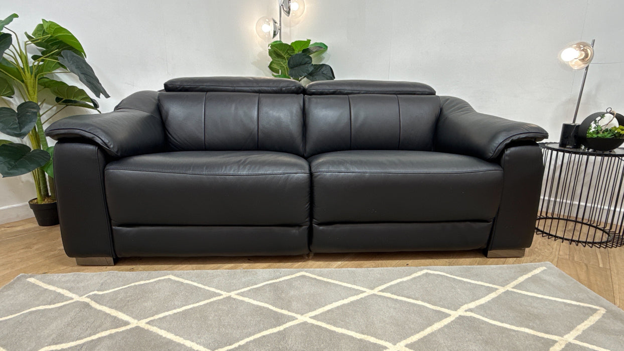 Sofology Carrera Leather 2.5 Seater Power Recliner/Headrest in Trusty Embossed Jet Black