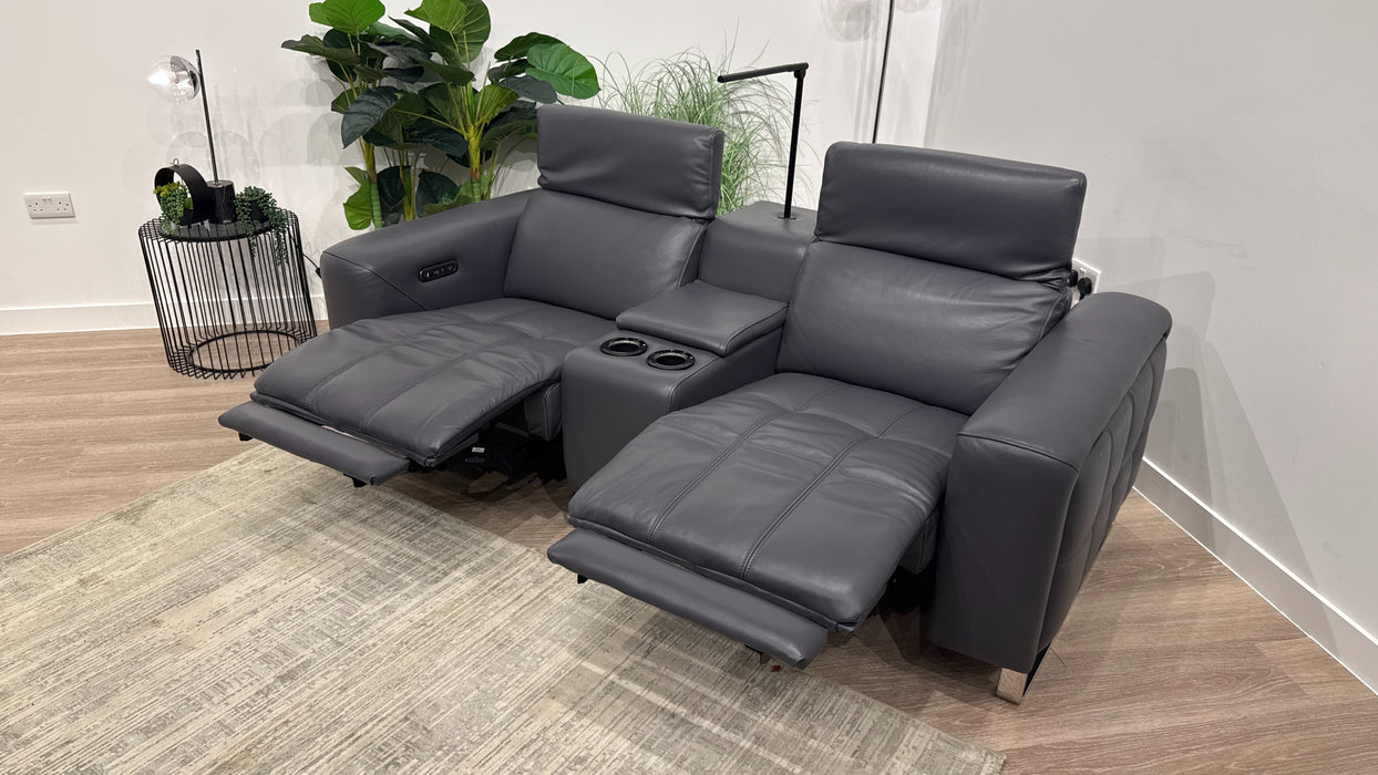 Sofology Marvella Leather 2 Seater Console Power Recliner/Headrest in Trusty Sheen Lavender Grey
