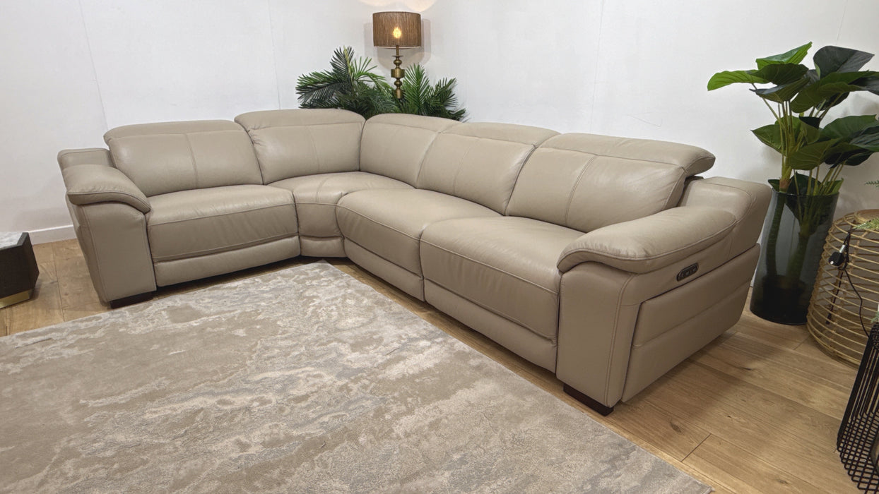 Sofology Portland Leather 1.5 Corner 3 Triple Power Recliner/Headrest in Trusty Embossed Stone
