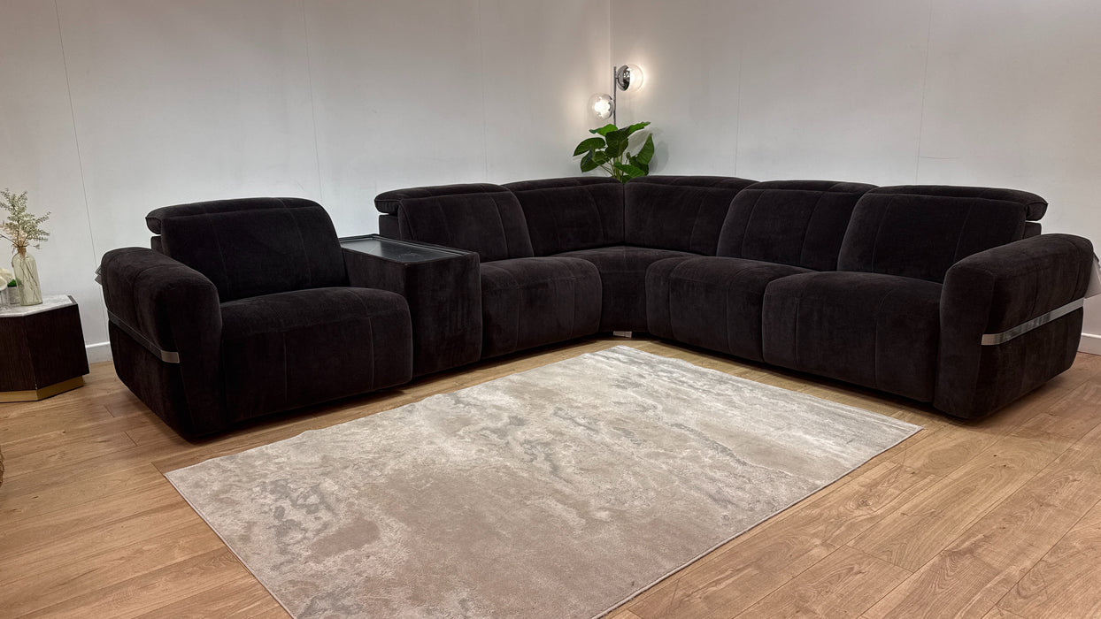 Sofology Lumiere Fabric 3 Console Corner 3 Power Recliner/Headrest in Relaxed Chenille Raisin