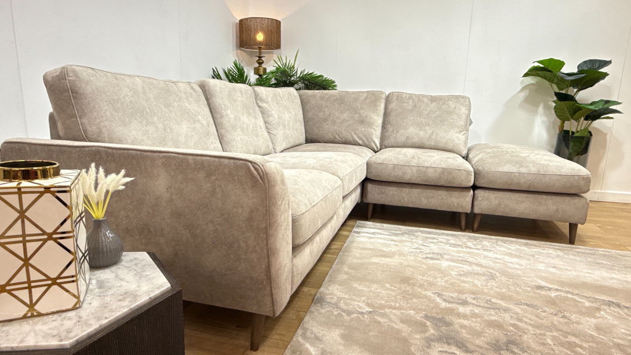 Sofology The Hackney Fabric 2 Corner 1 Chaise Memory Foam Seats in Lifestyle Dapple Fabric Stone Mix