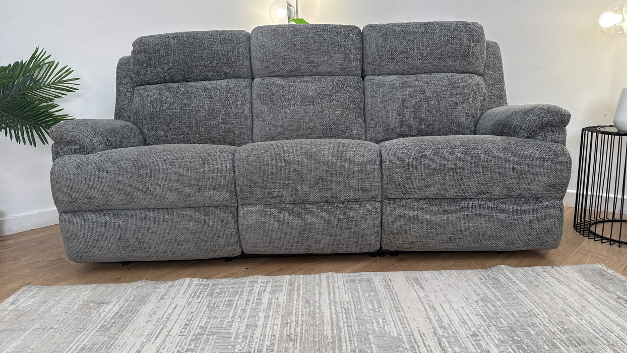 Sofology Gracie Fabric 3 Seater Power Recliner/Headrest in Hopsack Chenille Charcoal