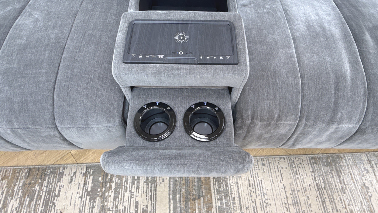 Sofology Paramount Fabric 2.5 Seater Console Power Recliner/Headrest Speakers in Relaxed Chenille Charcoal