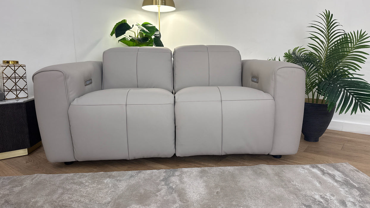 Sofology The Riviera Leather 2 Seater Power Recliner/Headrest in Trusty Super Matt Cloud Grey