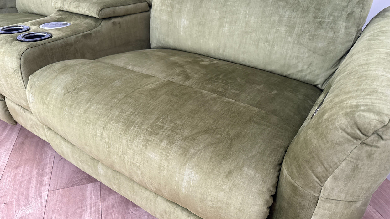 Sofology Renato Fabric 2.5 Seater Console Power Recliner in Heritage Velvet Olive