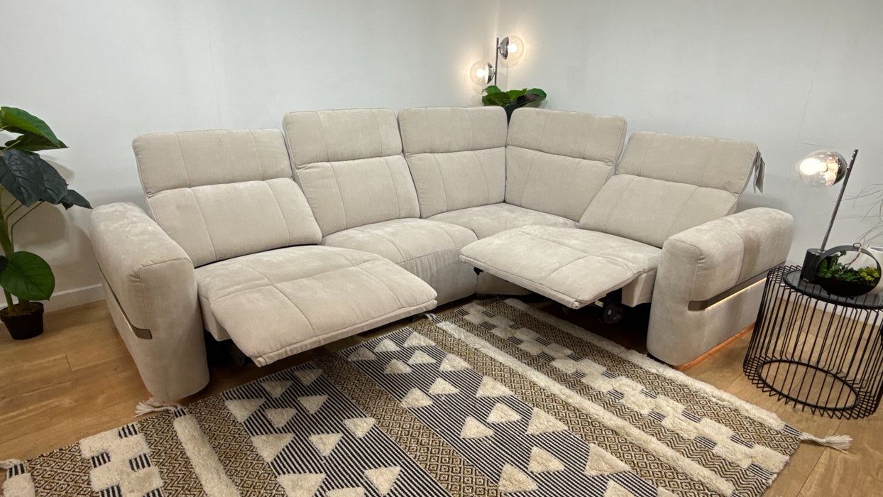 Sofology Lumiere 3 Corner 1.5 Power Recliner/Headrest Heated Seats in Relaxed Chenille Cotton
