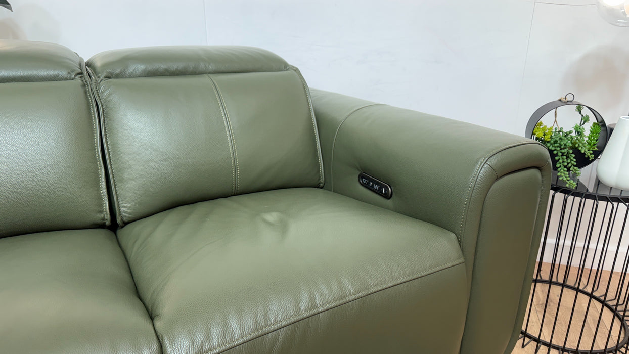 Sofology Premiere Leather 3 Seater Power Recliner/Headrest in Trusty Embossed Dark Olive