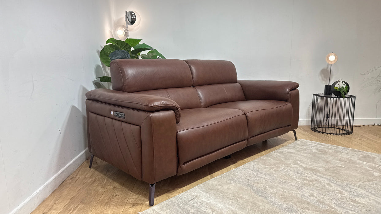 Sofology Fratelli Leather 2.5 Seater Power Recliner/Headrest in Trusty Embossed Chestnut