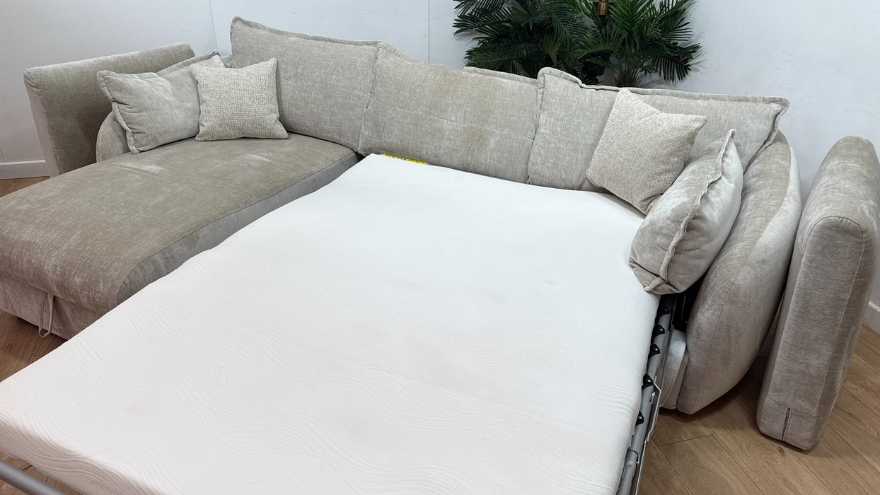 Sofology Portobello Fabric Chaise 3 Seater Sofabed Foam Seats Hybrid Pocket Mattress in Luxury Chenille Mist Mix