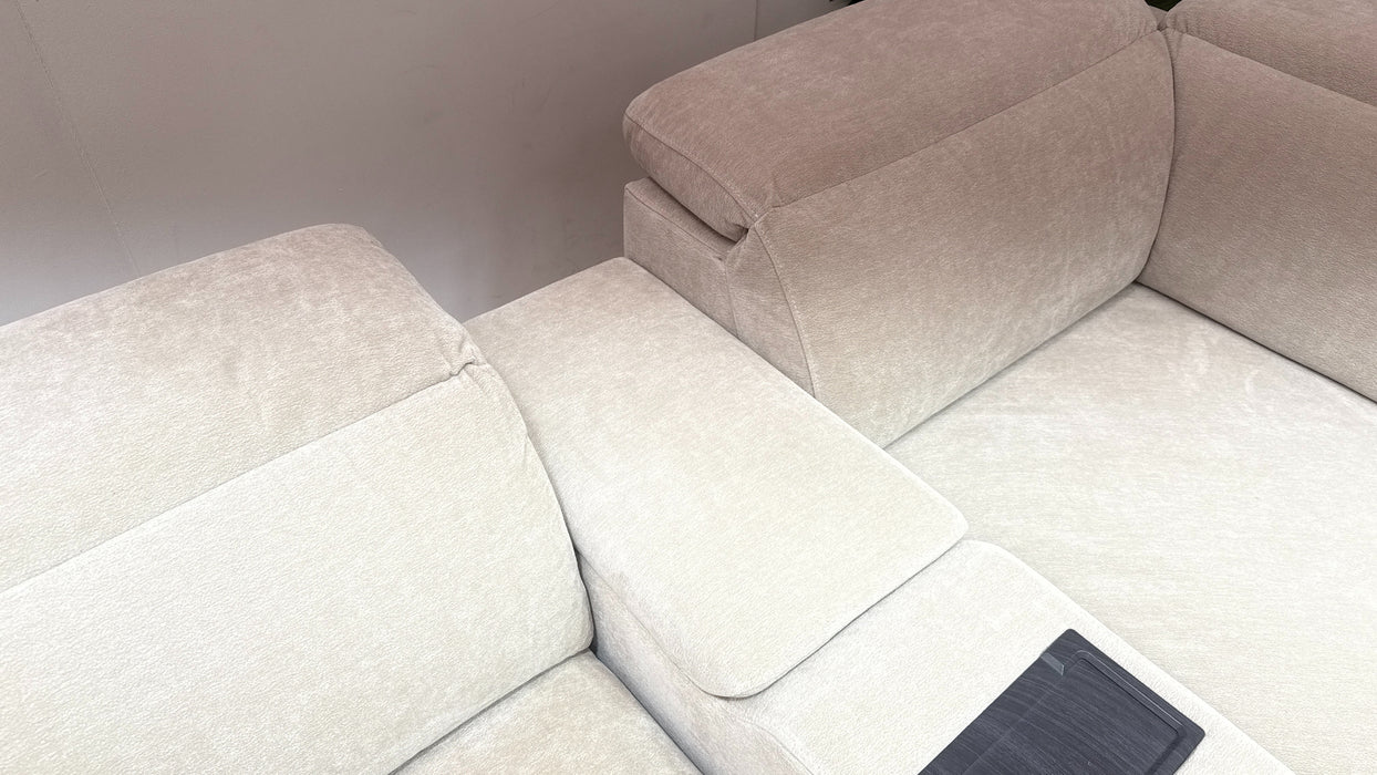 Sofology Horizon Fabric 1.5 Smart Console Corner 3 Power Recliner/Headrest Heated Seats in Textured Chenille Stone