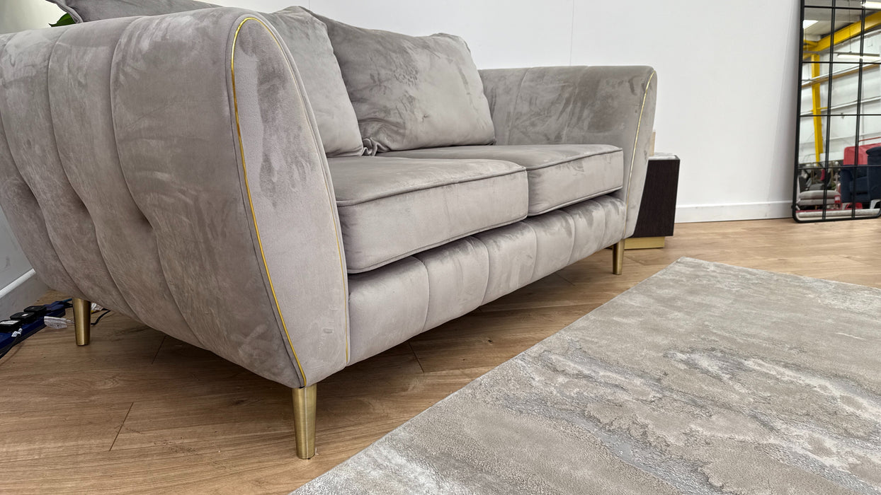 Sofology Gabrielle Fabric 2 Seater Gold Trim in Plush Pebble/Powder Ebony Mix