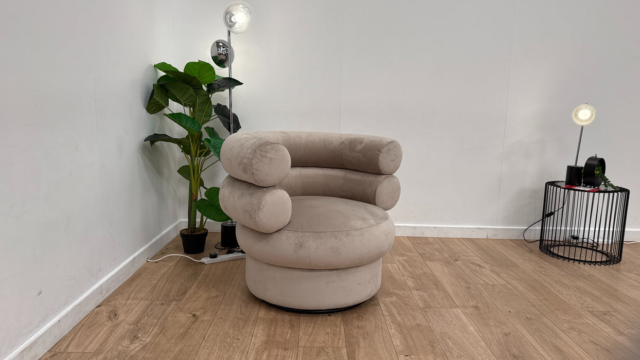 Sofology The Fitzrovia Fabric Swivel Chair in Matt Velvet Stone All Over Without Trim