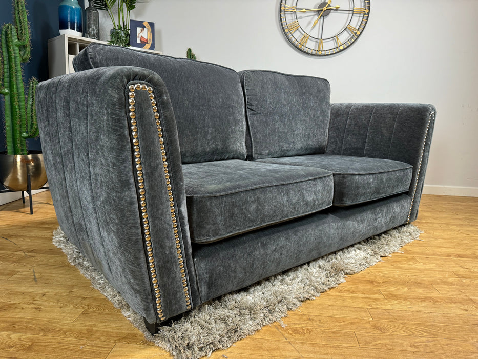 Crystal 2 Seater Full Back Fabric Sofa - Pellier Charcoal/Denny Steel Mix - (WA2)