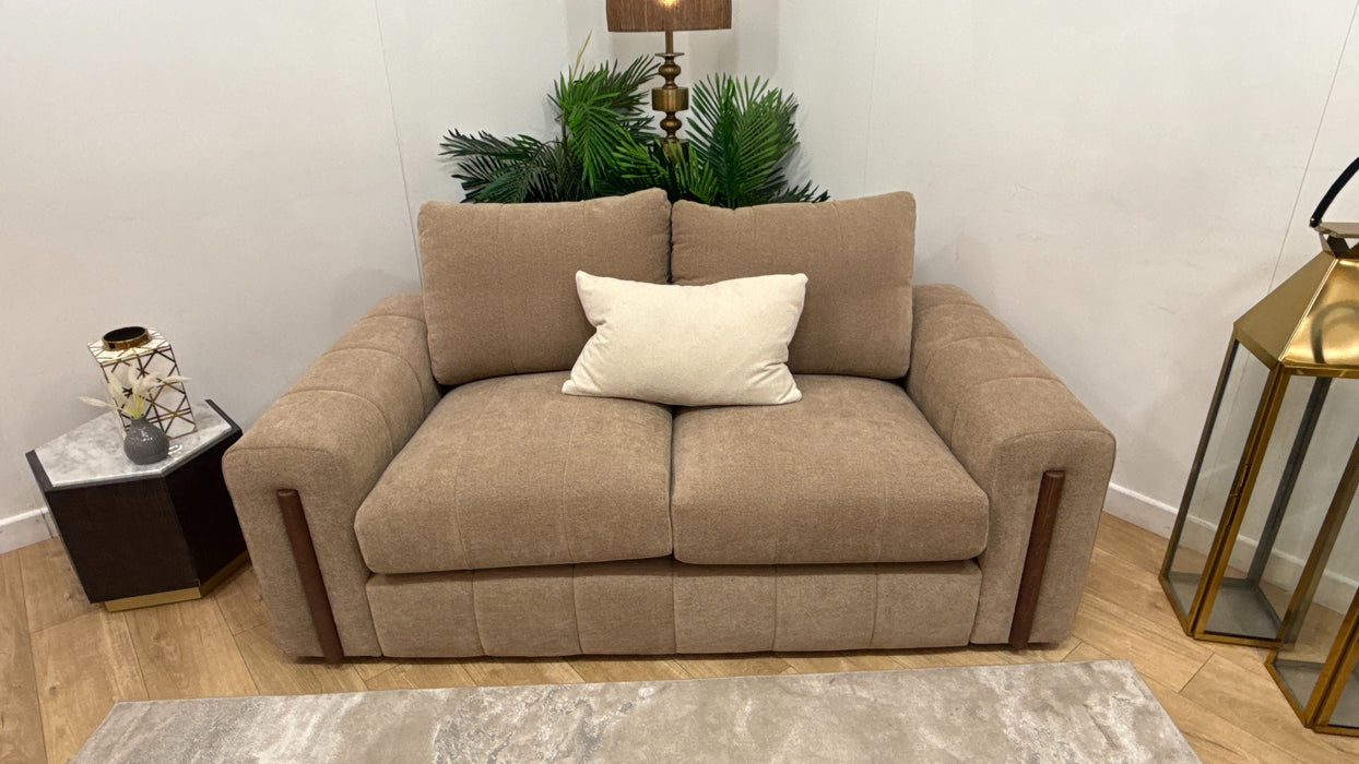 Sofology Soho Fabric 2 Seater Dark Wood Trim in Micro Boucle Mink/Natural Mix