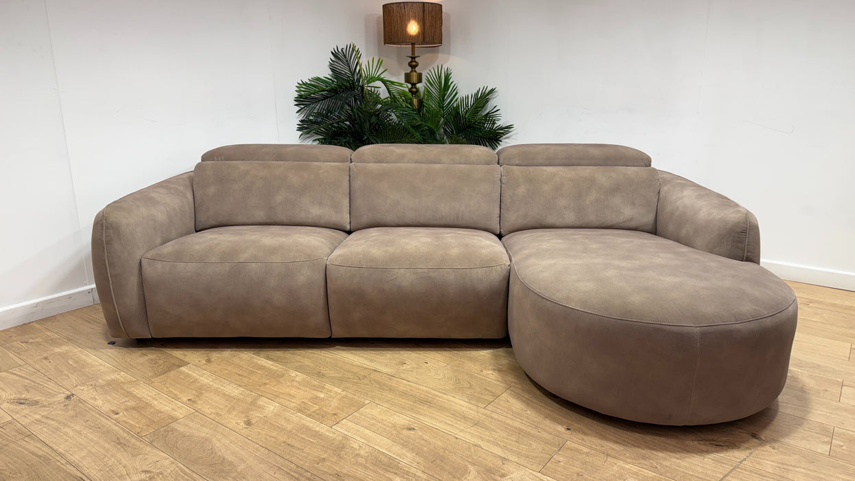 Sofology Serene Fabric 3 Seater Chaise Power Recliner/Headrest in Lifestyle Mottled Latte