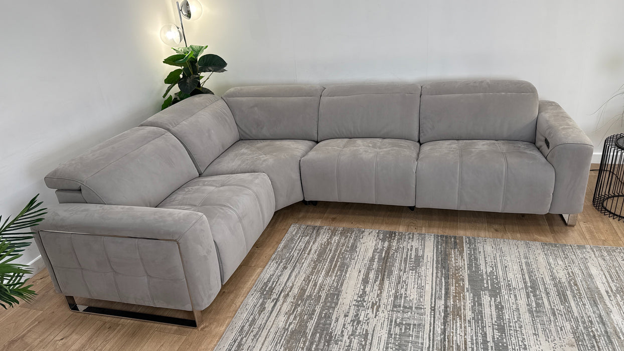 Sofology Marvella Fabric 1.5 Corner 3 Power Recliner/Headrest in Lifestyle Nubuck Feel Light Grey