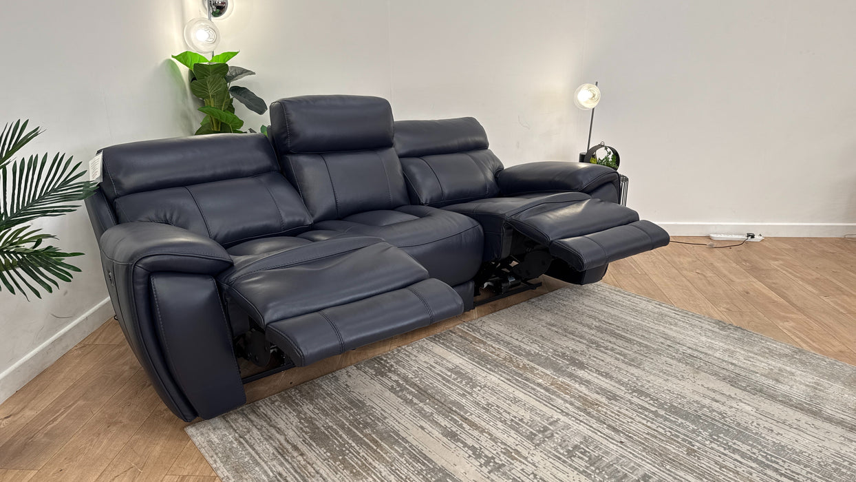 Sofology The Radleigh 3 Seater Recliner in Trusty Soft Sheen Leather Navy Blue