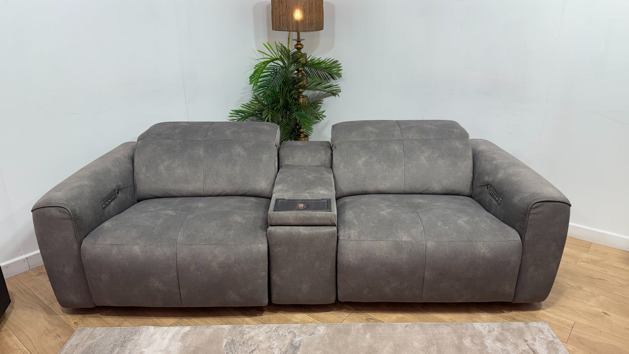Sofology Riviera Fabric 2.5 Seater Console Power Recliner/Headrest Heated Seats in Mocha
