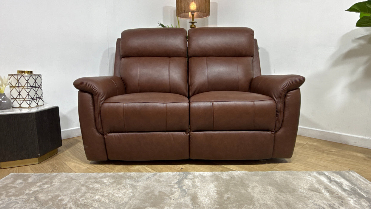 Sofology Bradie Leather 2 Seater Power Recliner/Headrest in Trusty Embossed Chestnut