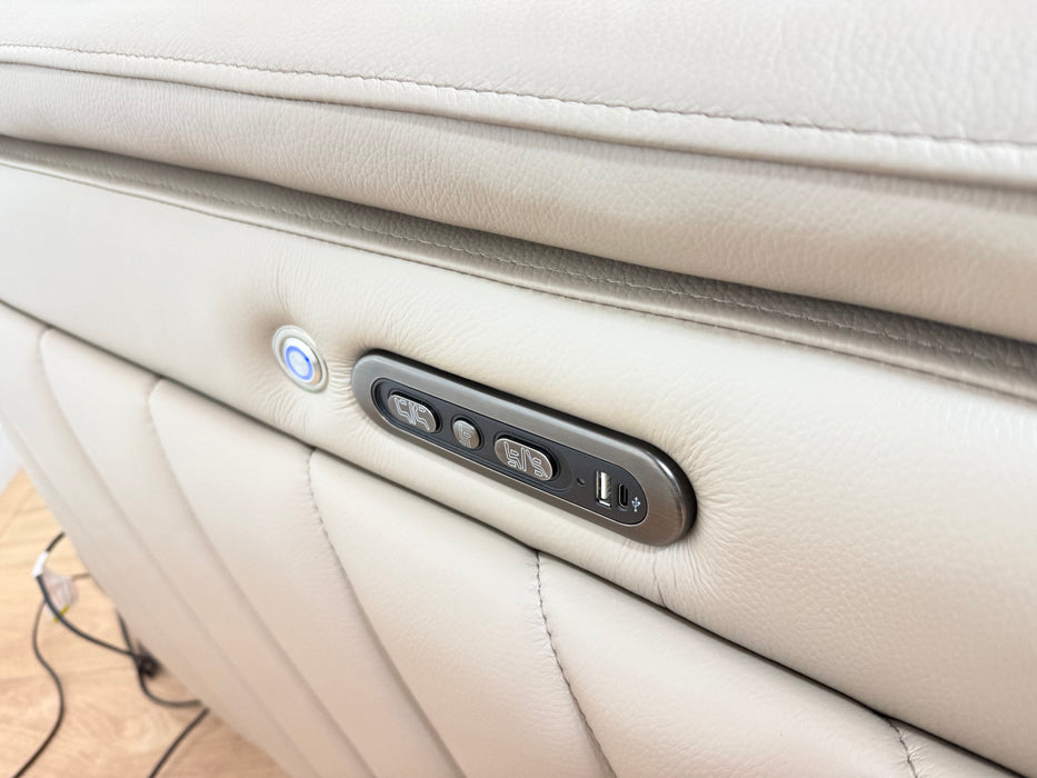 Sofology Fratelli Leather Chair Power Recliner/Headrest in Trusty Embossed Stone