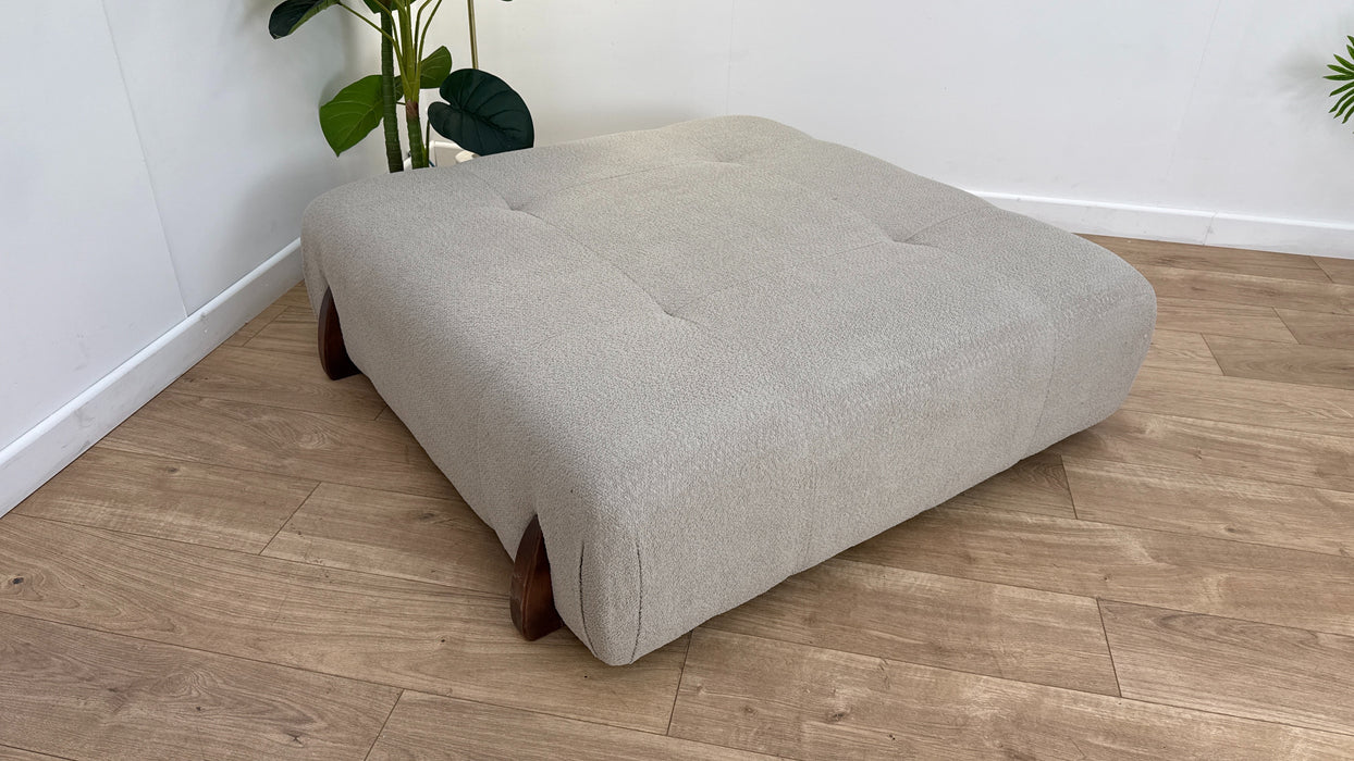 Sofology Marble Arch Fabric Designer Footstool in Cosy Boucle Wood Trim Pebble