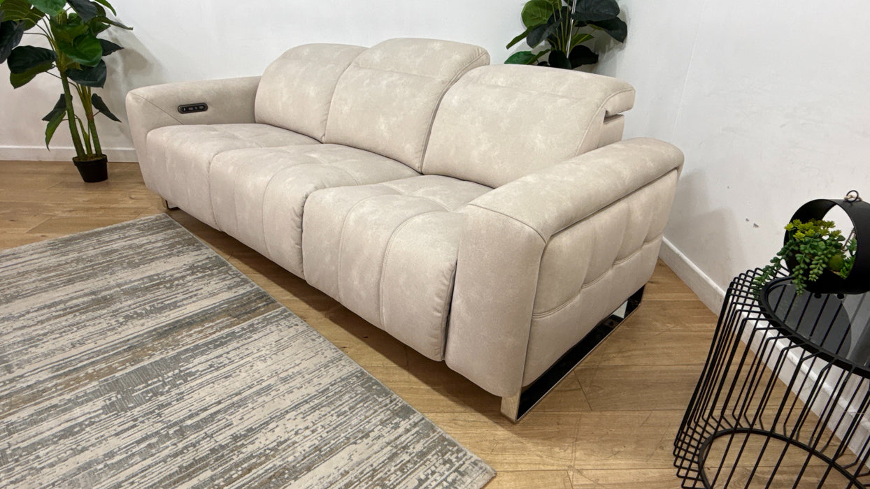 Sofology Marvella Fabric 3 Seater Power Recliner/Headrest in Lifestyle Flecked Ivory