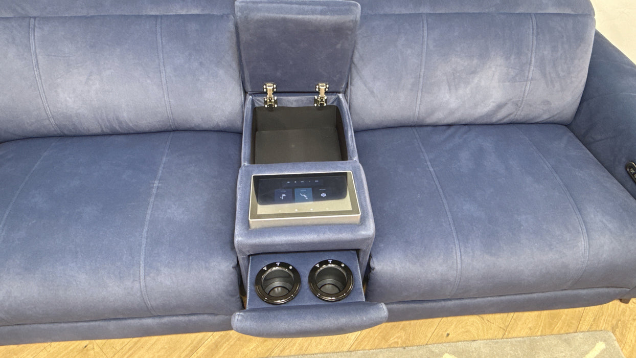 Sofology Allure Fabric 2.5 Seater Screen Console Power Recliner/Headrest Heated Seats Lumbar Support Speakers in Lifestyle Flecked Navy