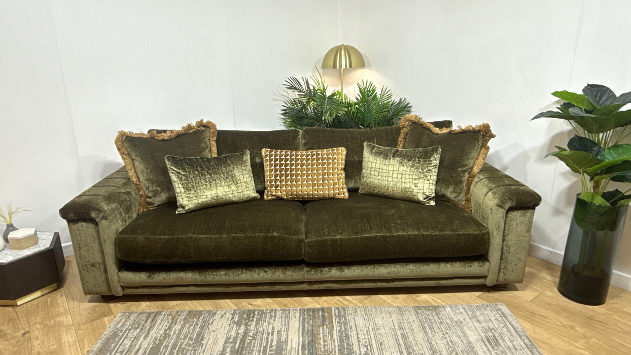 Sofology Regency Fabric 4 Seater Foam Seats with Studs in Luxe Chenille Olive Mix